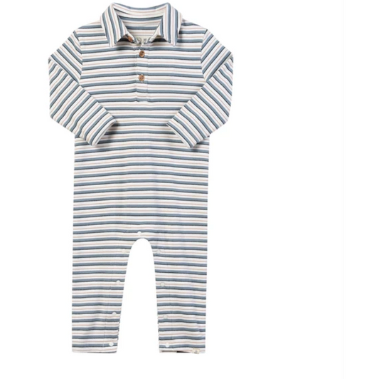 Snuggle China/white stripe cosy fabric Polo Romper