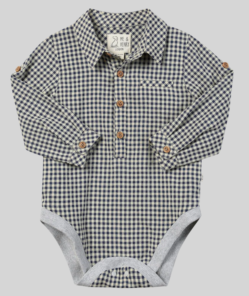 JASPER Navy/White Washed plaid Woven Onesie