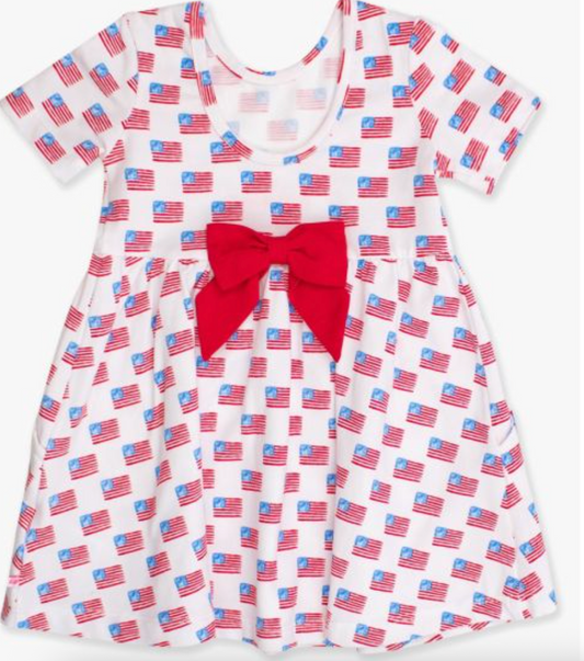freedom flag knit short sleeve twirl dress