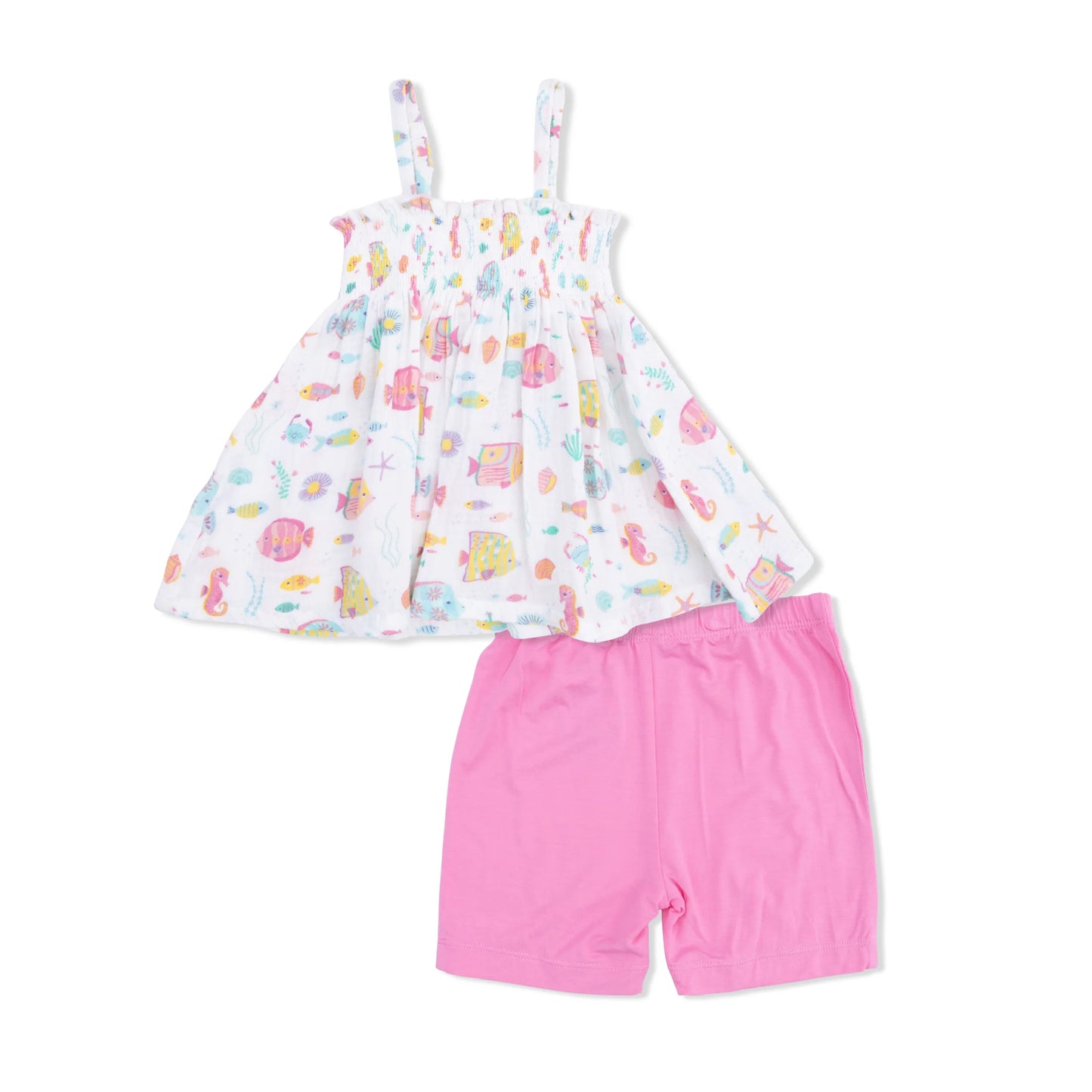 Sunny Coral Reef Fish Smocked Top with Shorts