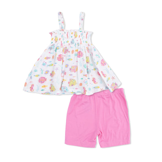 Sunny Coral Reef Fish Smocked Top with Shorts