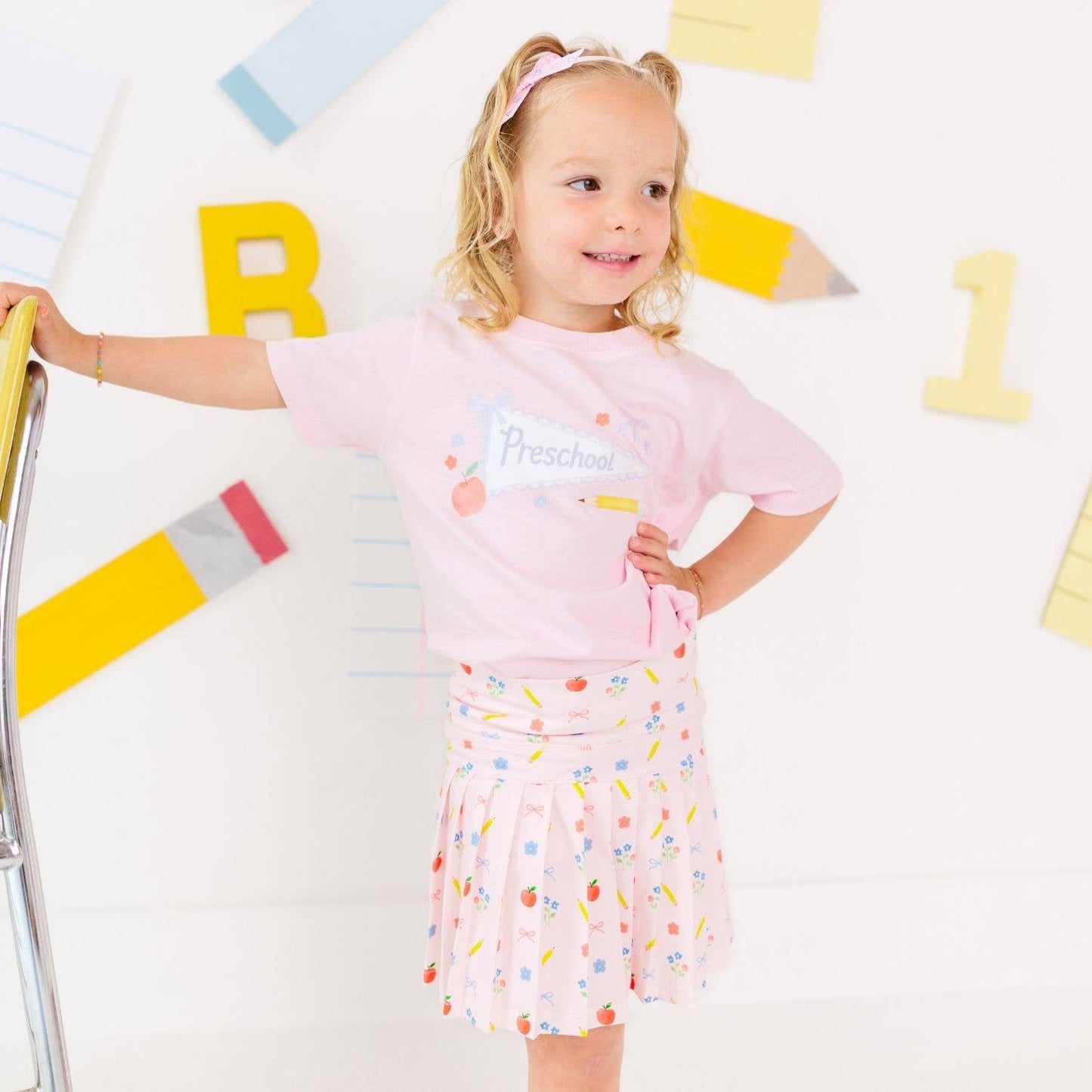 Preschool Pennant Short Sleeve T-Shirt-Pink
