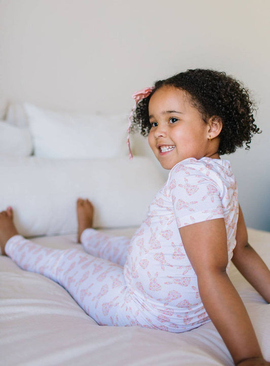 2 piece Short Sleeve Bamboo Pajama in Ditsy Bunny