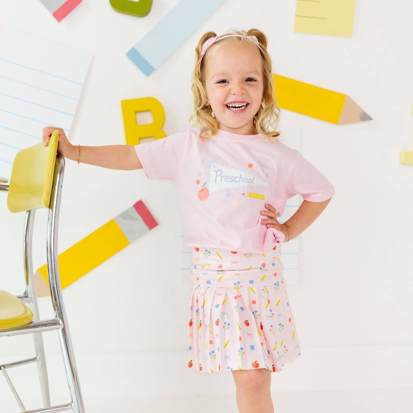 Preschool Pennant Short Sleeve T-Shirt-Pink