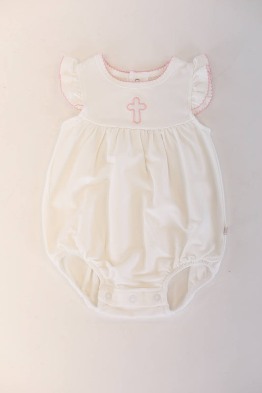 Pip Embroidered Flutter Bubble -Pink Cross
