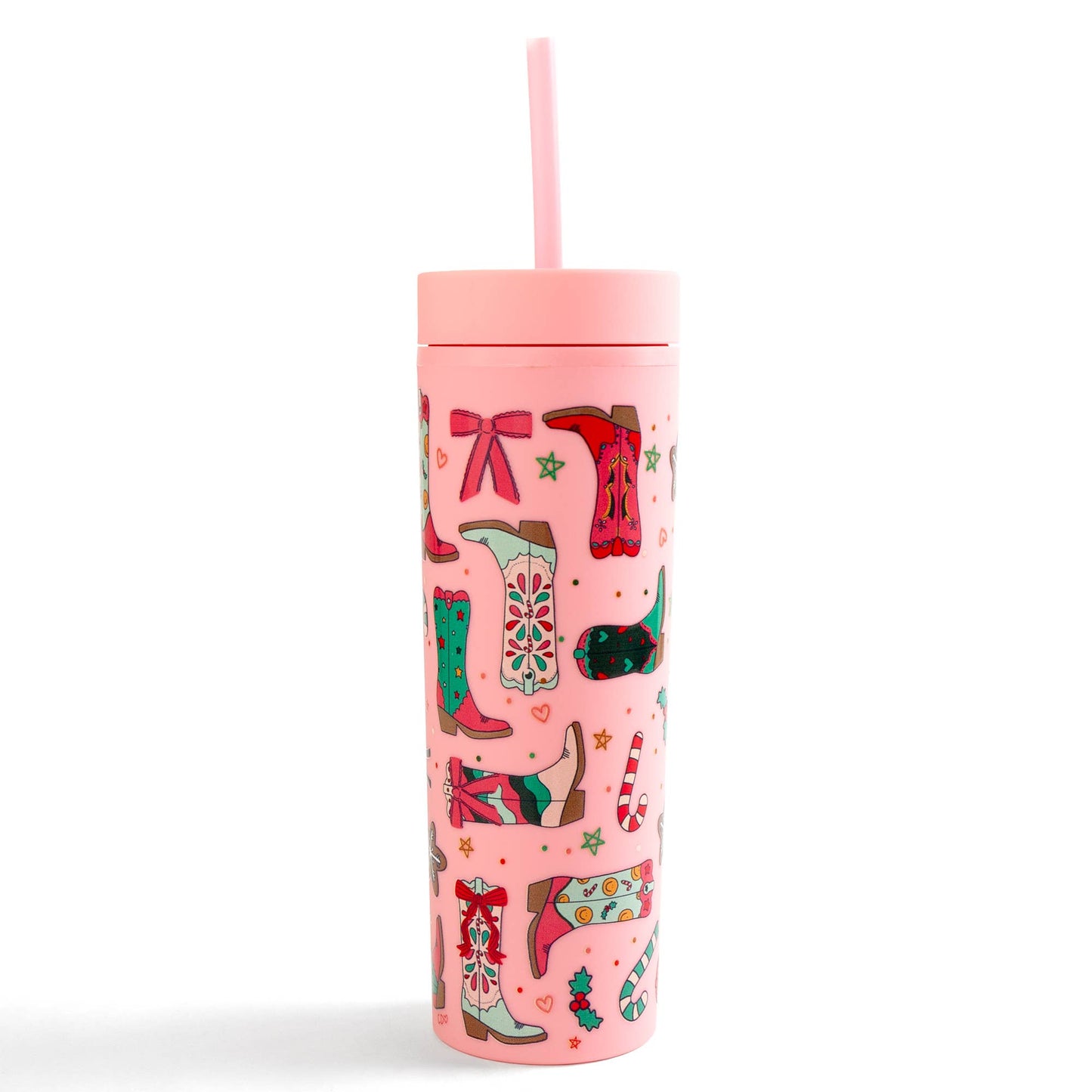 Christmas Western Cowgirl Boots Acrylic Skinny Tumbler