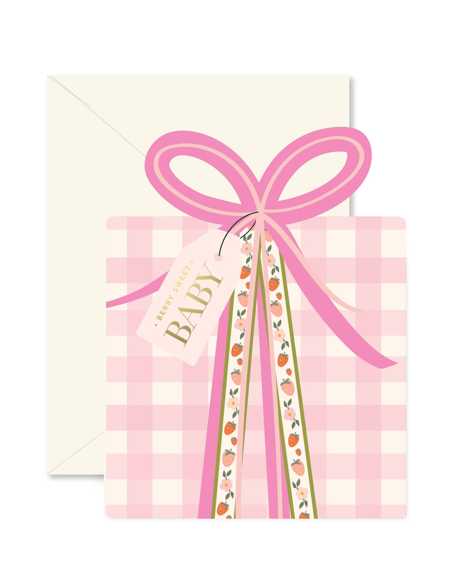 Pink Gingham Baby Gift Die-Cut Greeting Card