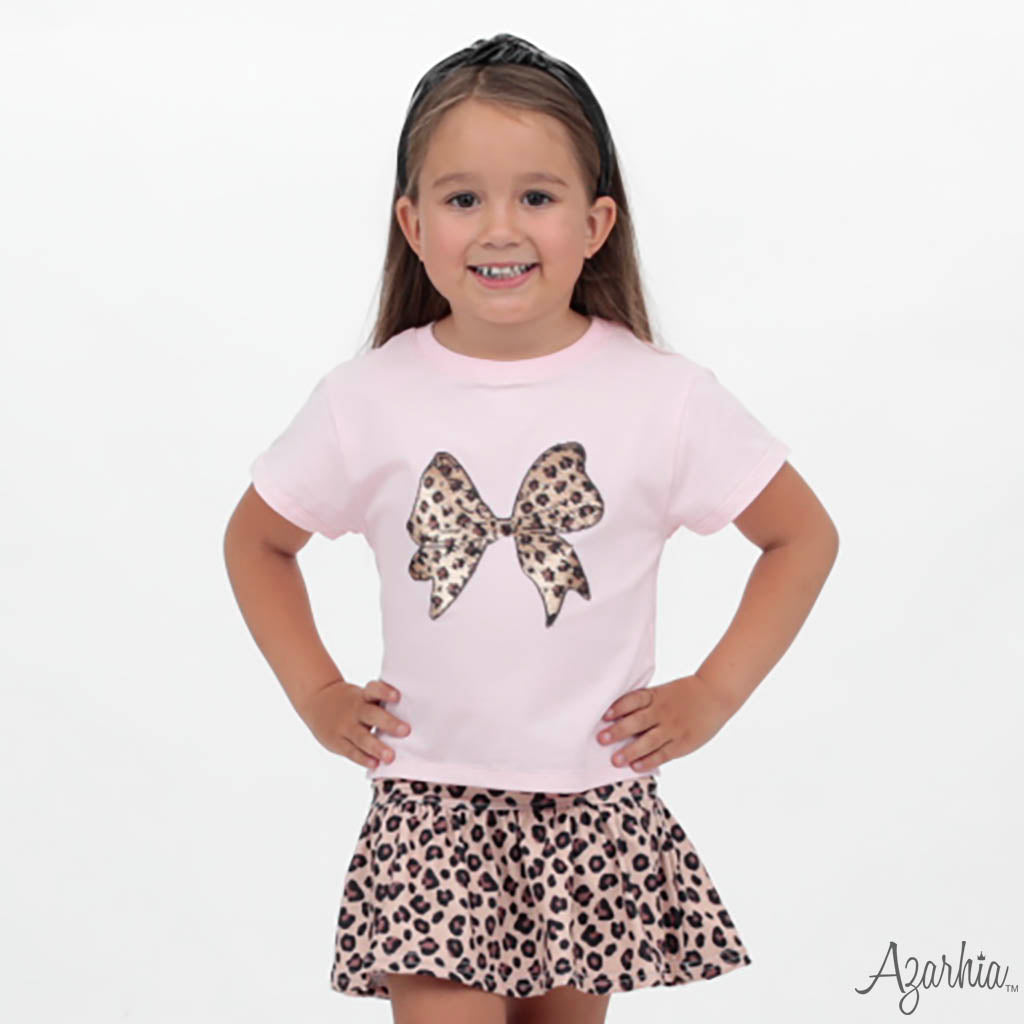 Sequin Leopard Bow on Light Pink Boxy T