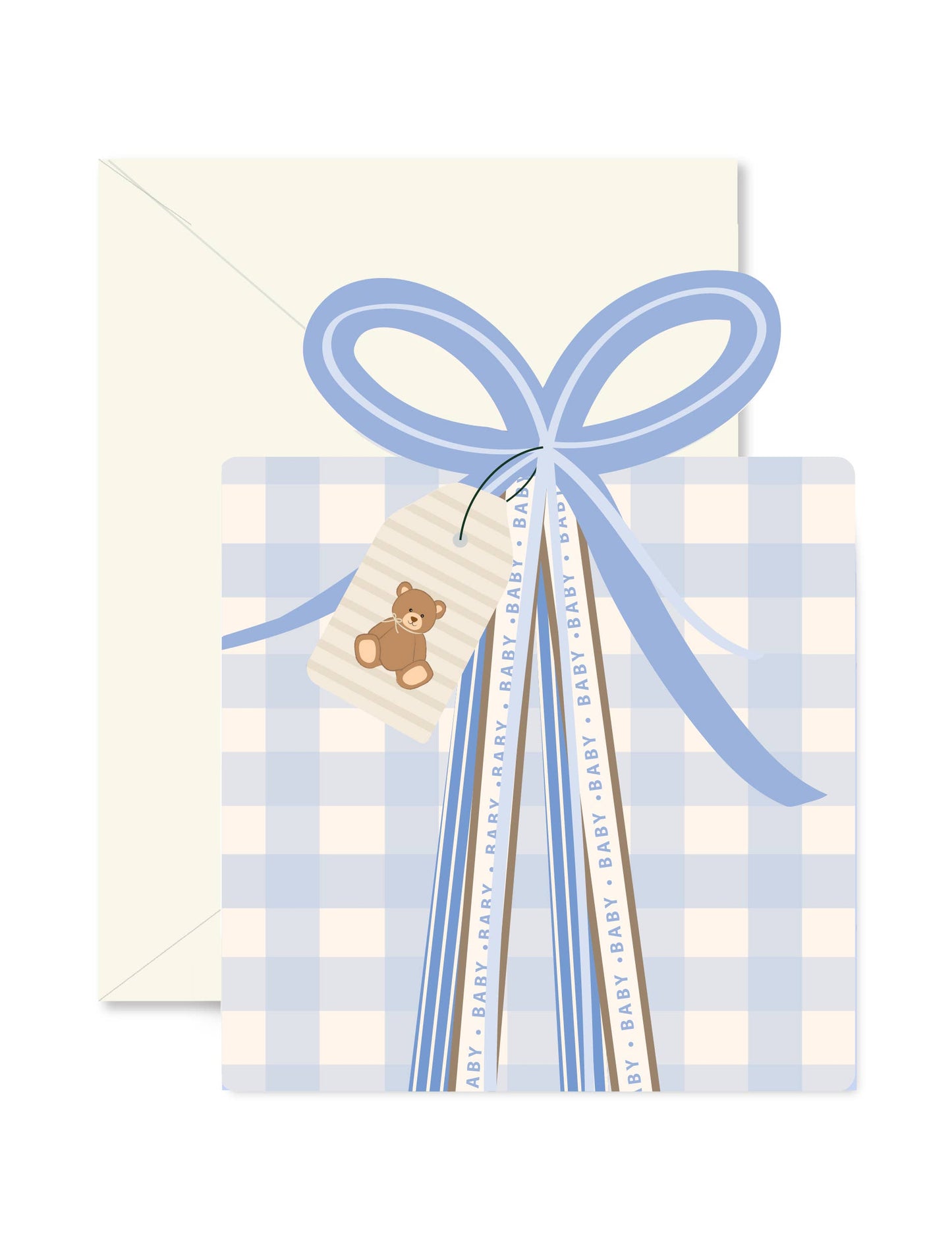Blue Gingham Baby Gift Die-Cut Greeting Card