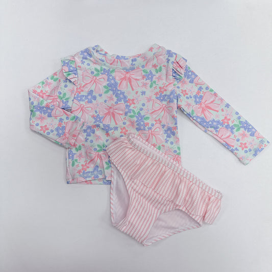 Bow Blooms Flutter Long Sleeve Rash Guard Skirted 2 pc swimsuit