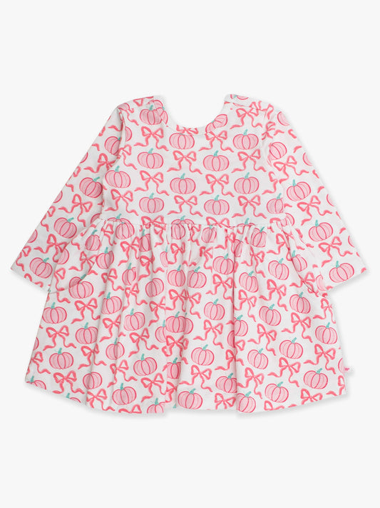 Girls Pink Fairytale Pumpkins Knit Long Sleeve Twirl Dress