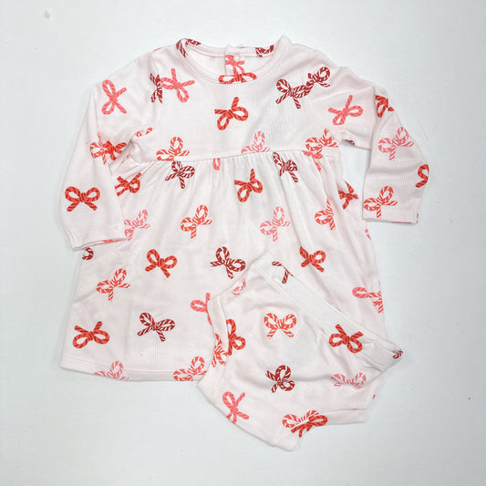 Candy Cane Bows Simple Dress & Bloomer