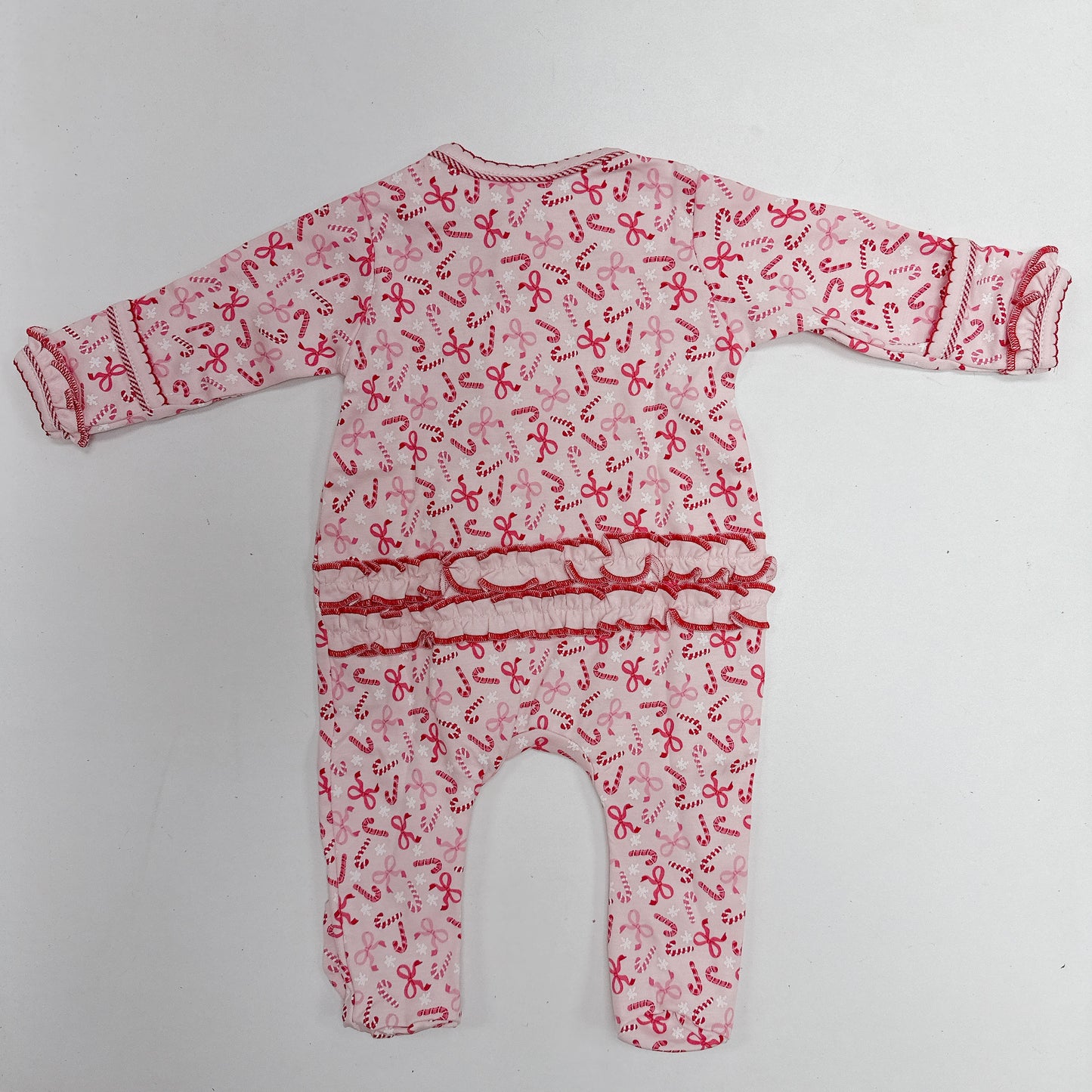 Candy Cane Lane- Printed Ruffle Zipper Footie