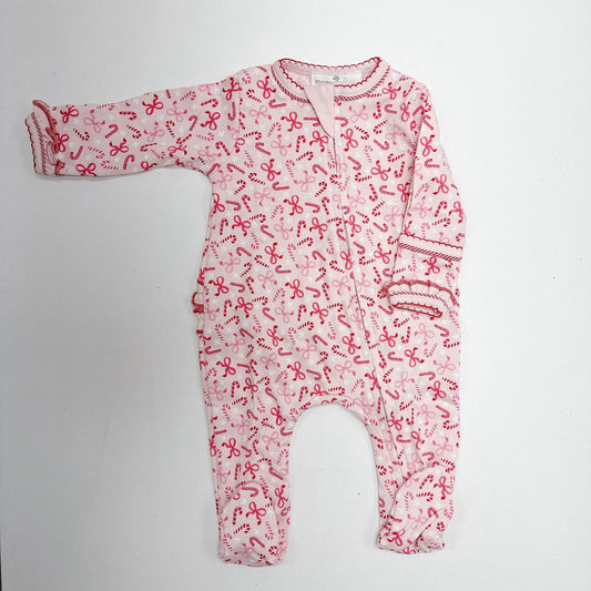 Candy Cane Lane- Printed Ruffle Zipper Footie