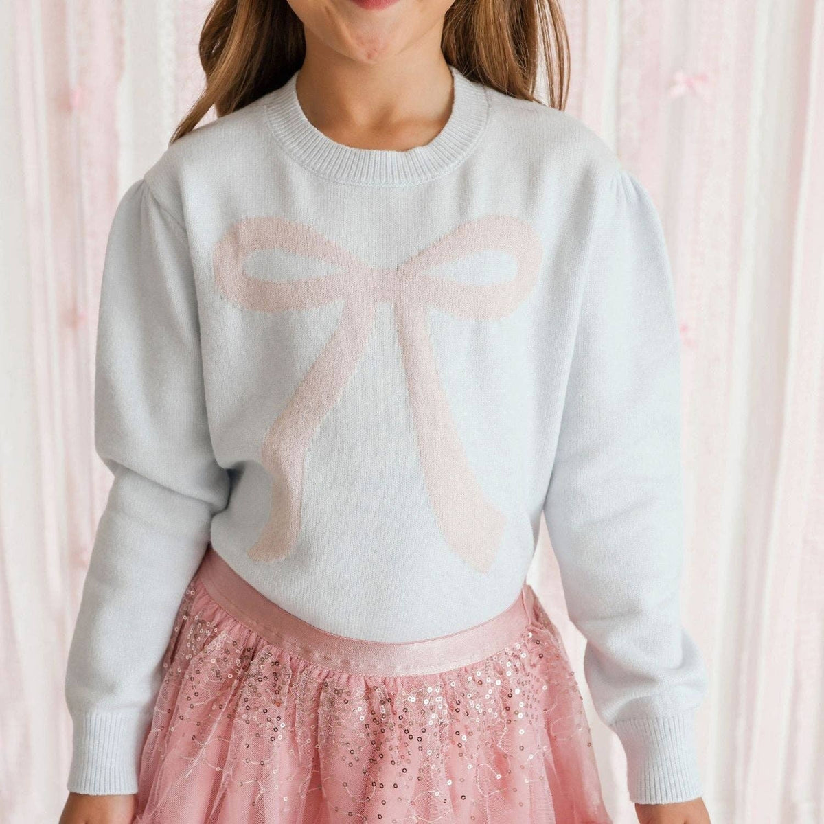 Shimmer Bow Intarsia Sweater - Kids Sweaters -Girls Clothing
