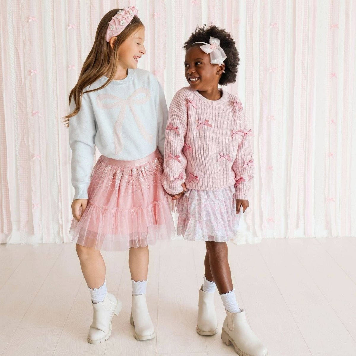 Shimmer Bow Intarsia Sweater - Kids Sweaters -Girls Clothing