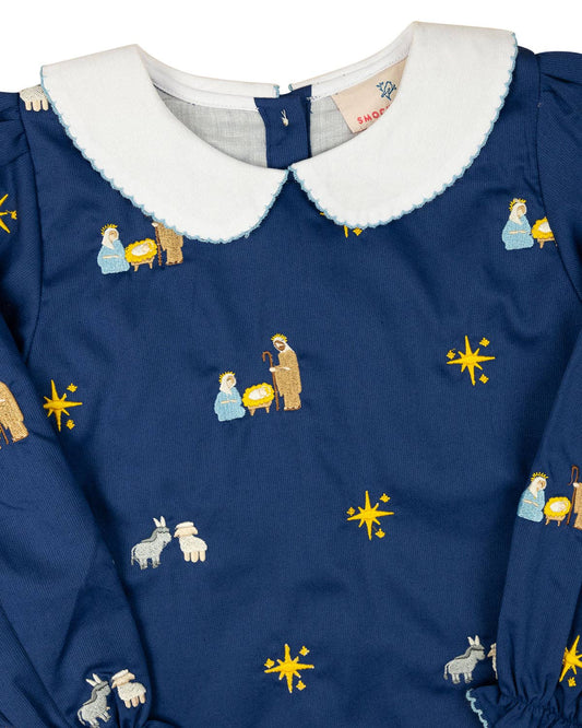 Nativity Embroidered Navy Dress