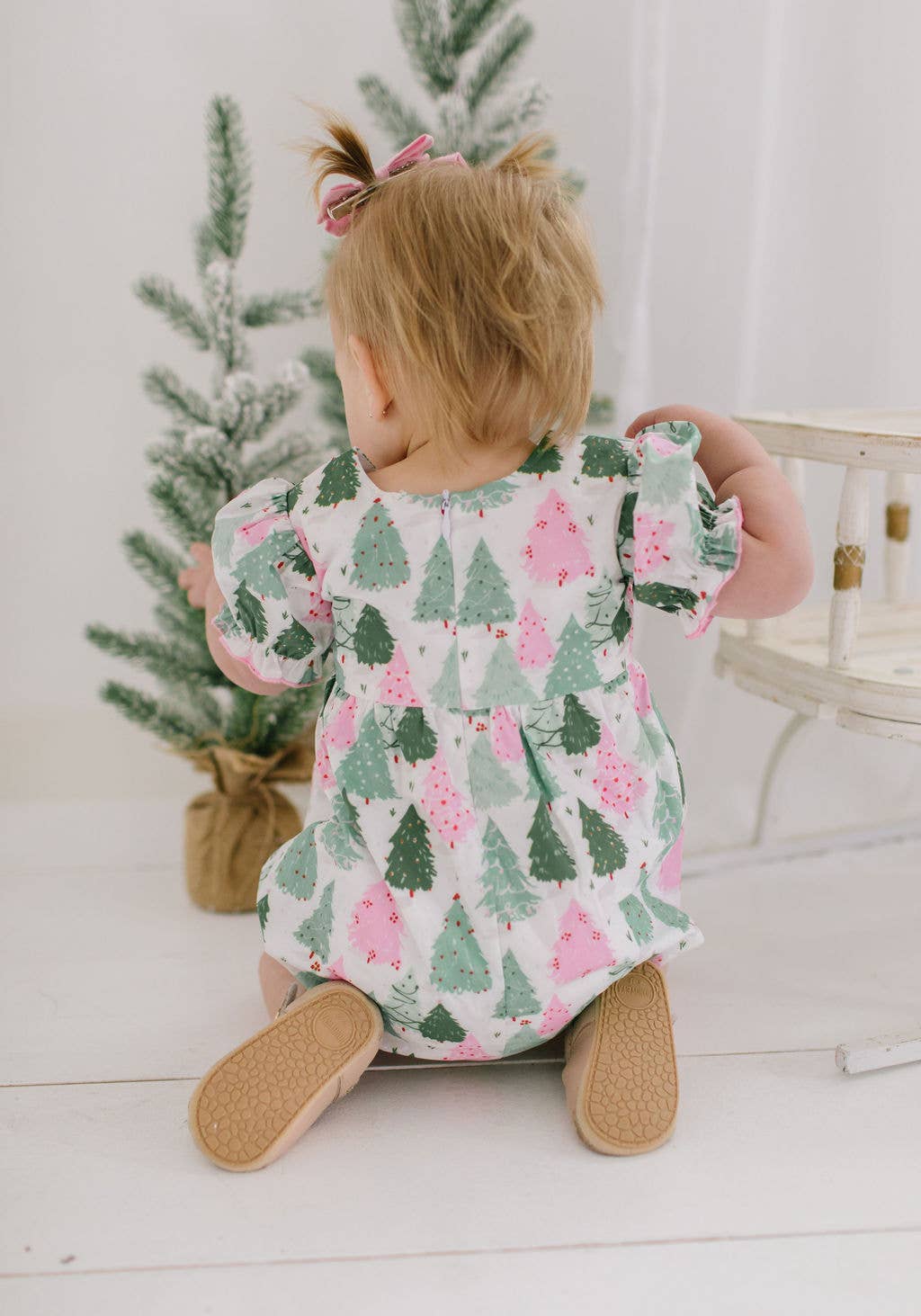 Quinn Poplin Romper in Christmas Trees | Baby Clothing 