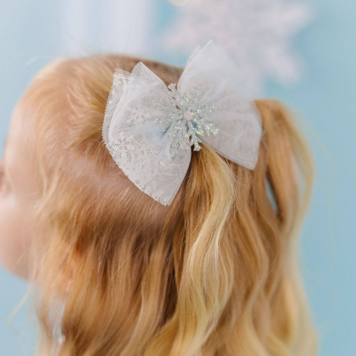 Glitter Snowflake Bow Clip - Kids Hair Bow - Winter