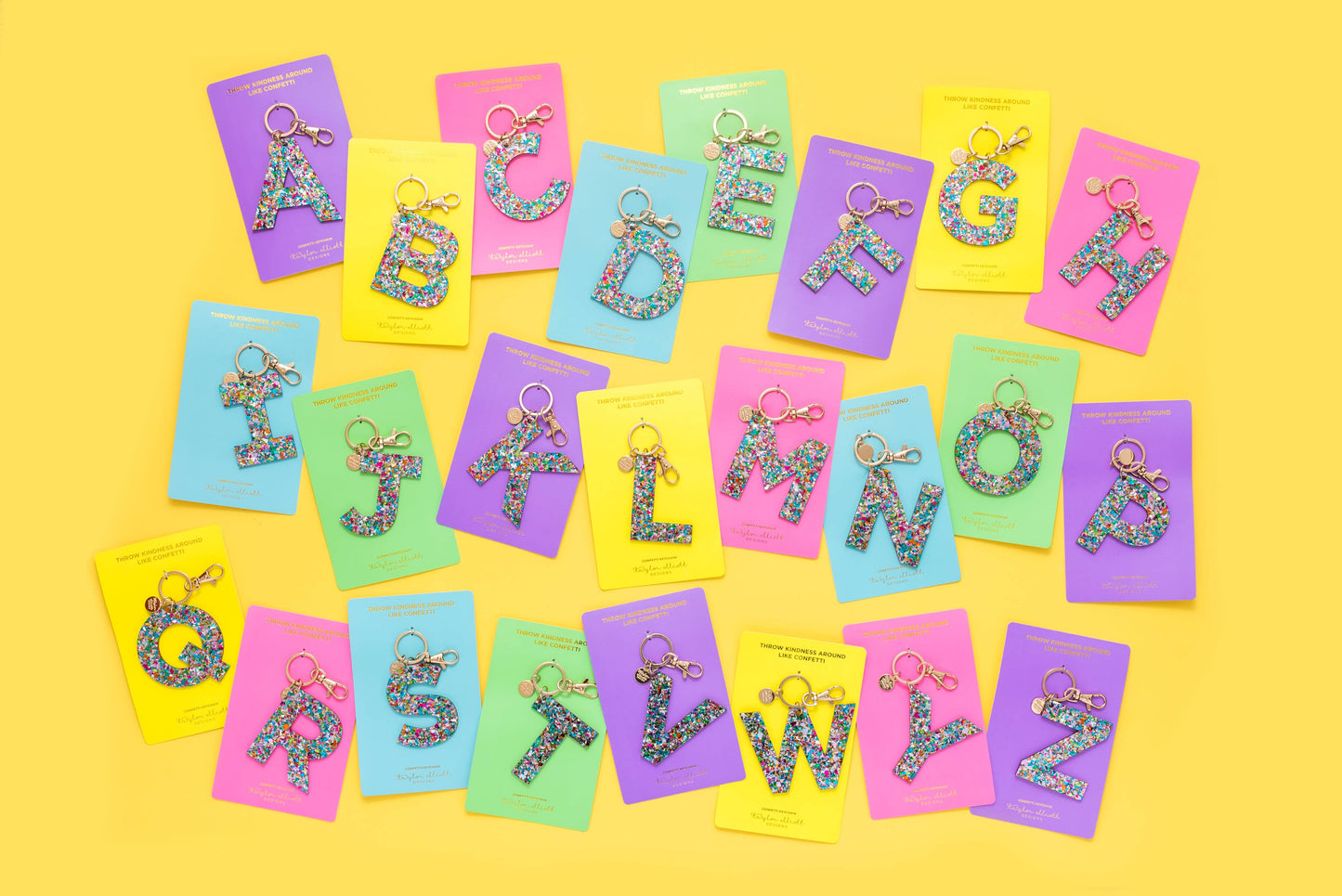Keychain - Letters A - Z - Colorful Confetti - Each