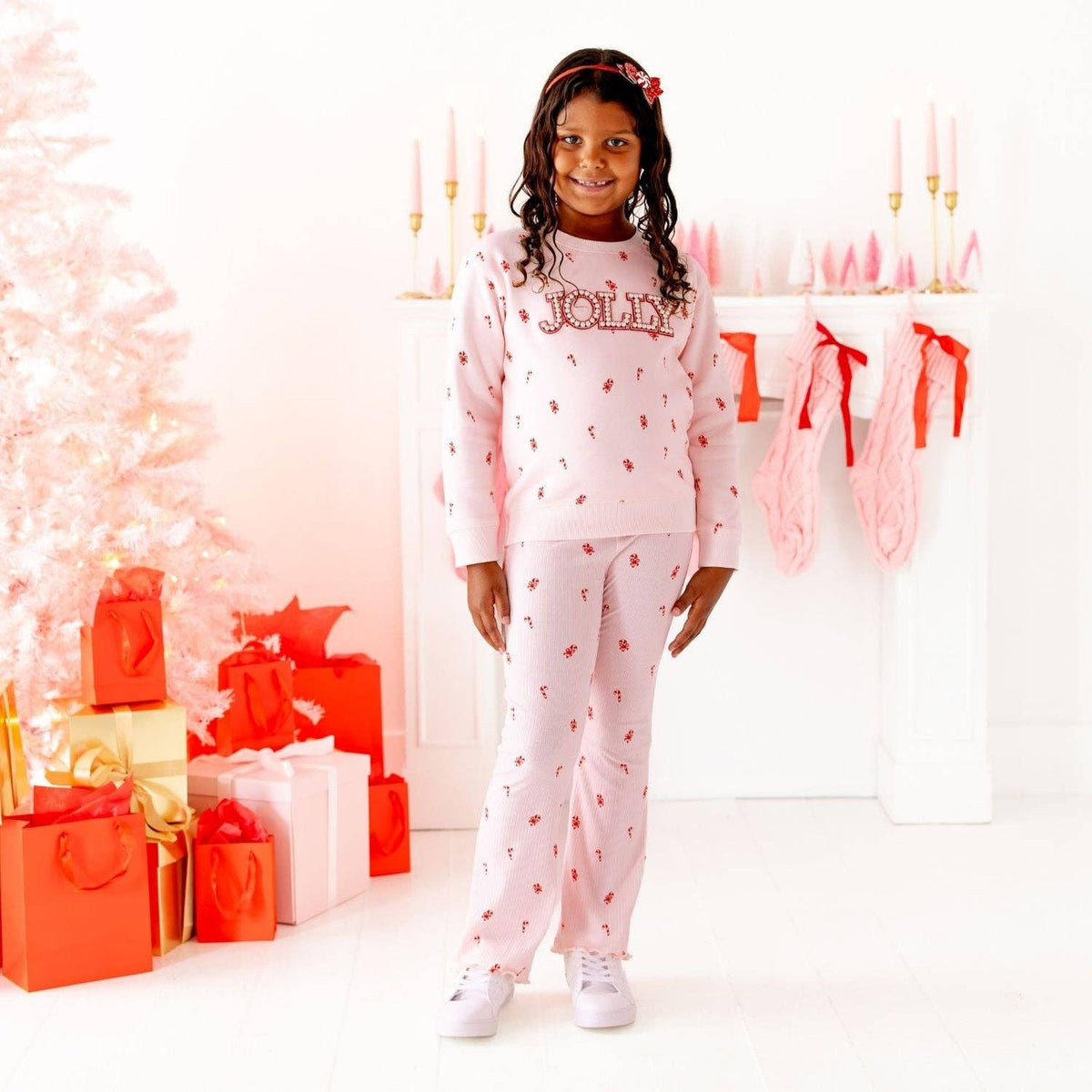 Jolly Pearl Patch Candy Cane Christmas Sweatshirt - Kids