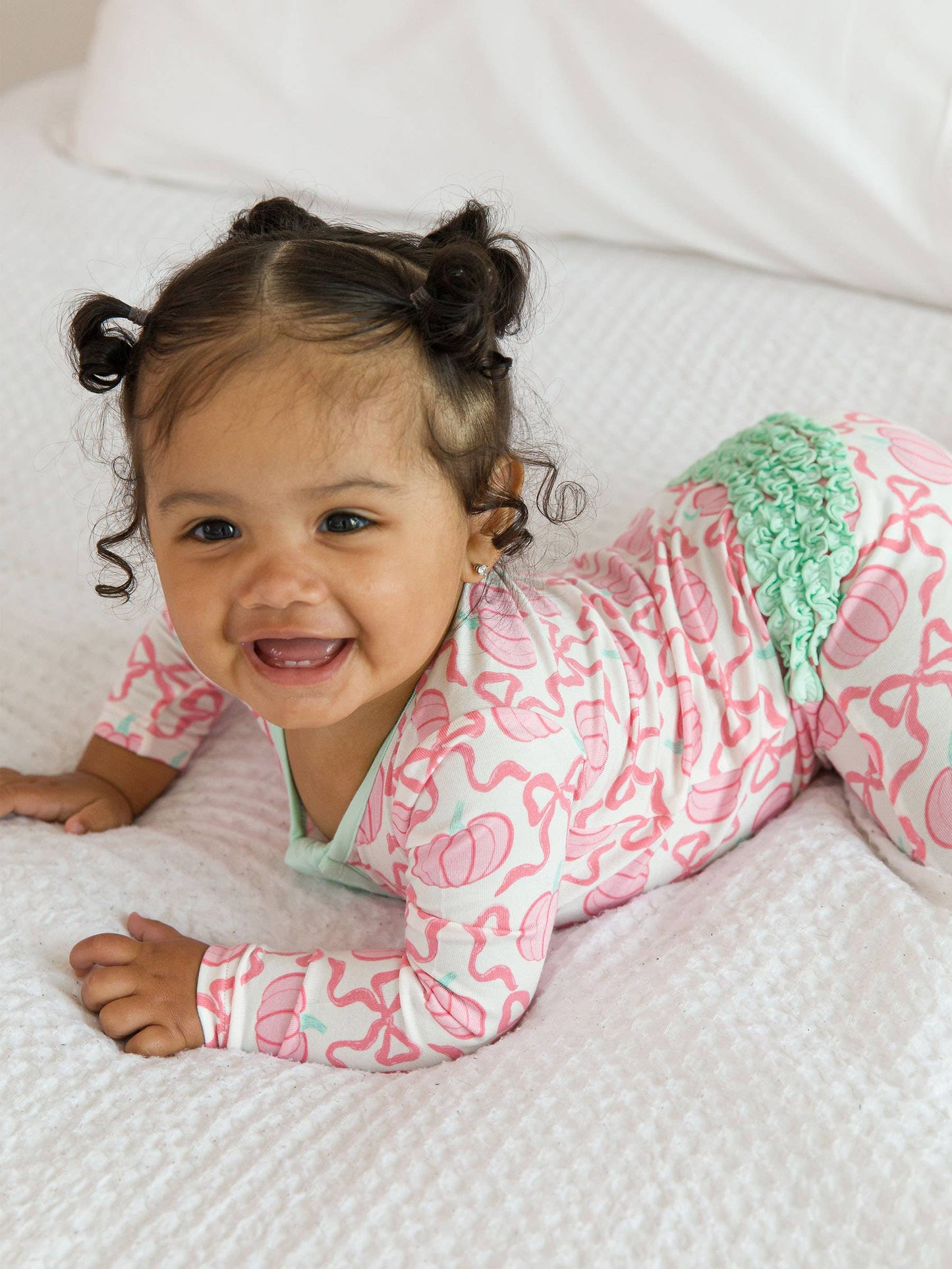 SoftSnooze™ Baby Girls Bamboo Viscose Pink Fairytale Pumpkins Footed Ruffle One Piece Pajama