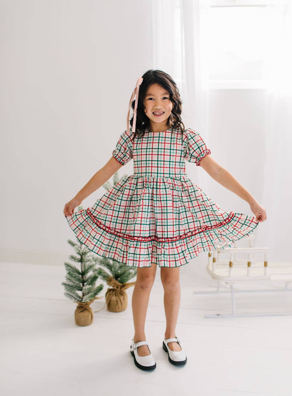 Aura Poplin Dress in Holiday Plaid | Girls Dress