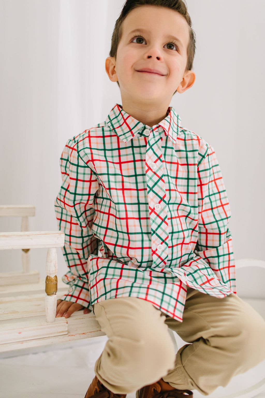 Boys Button Down in Holiday Plaid | Boys Shirt
