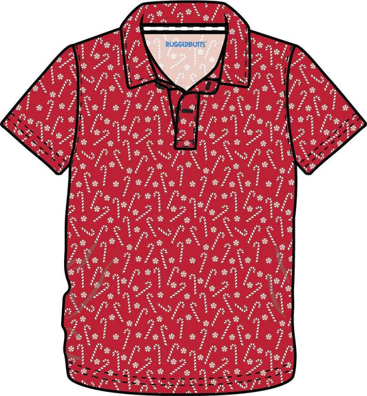 Boys Tiny Candy Canes Knit Short Sleeve Performance Polo