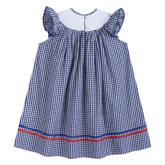 Royal Blue Gingham American Flag Smocked Bishop Dress