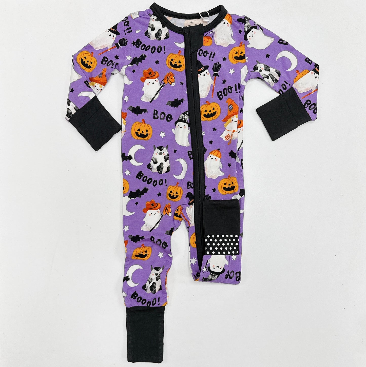 Costumed Ghosts Purple Zipper Romper