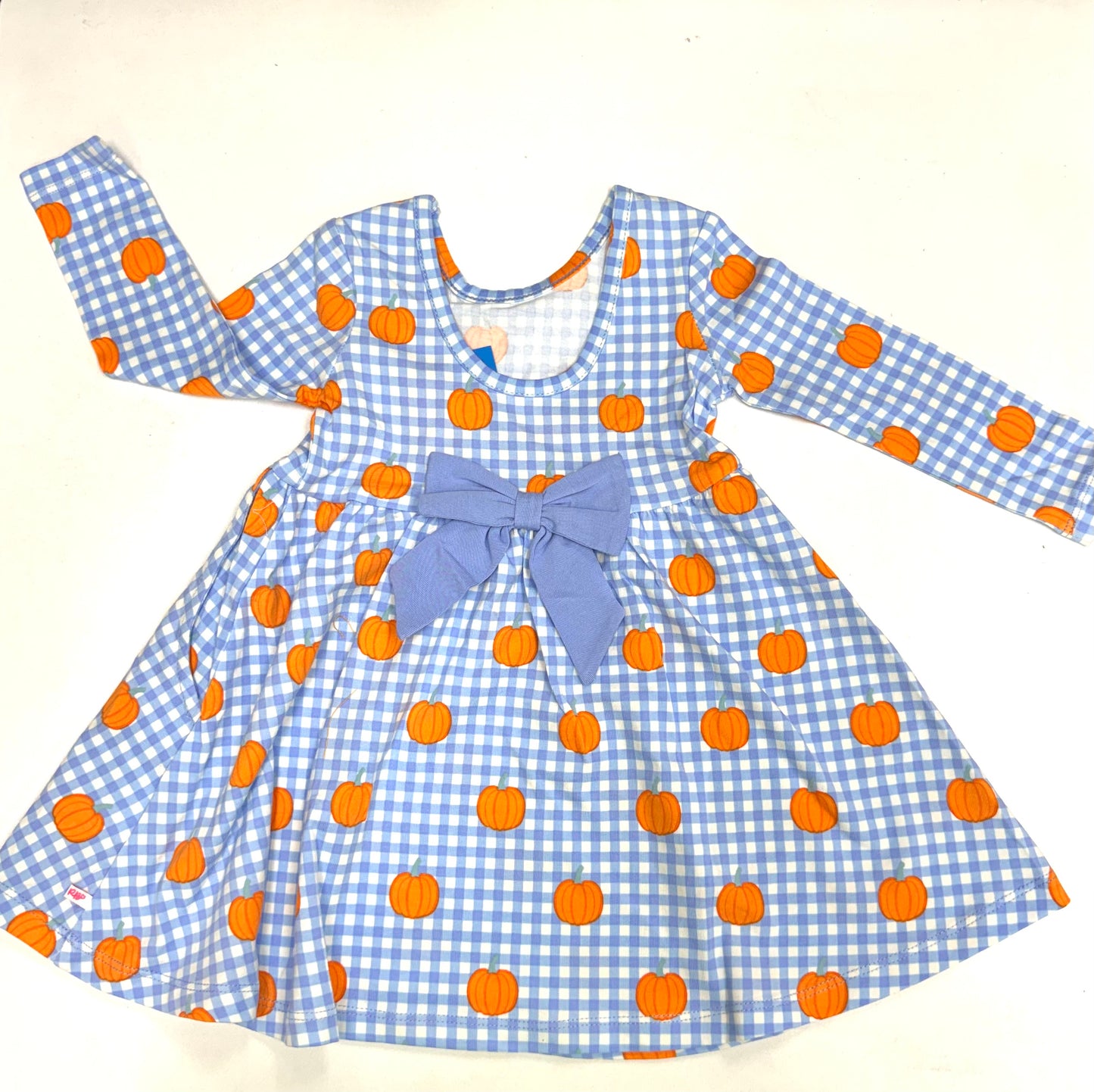Pumpkin Patch gingham knit long sleeve twirl dress