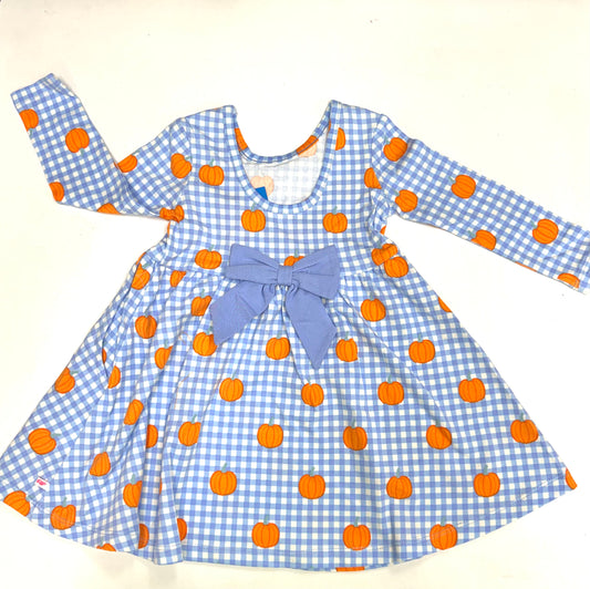 Pumpkin Patch gingham knit long sleeve twirl dress