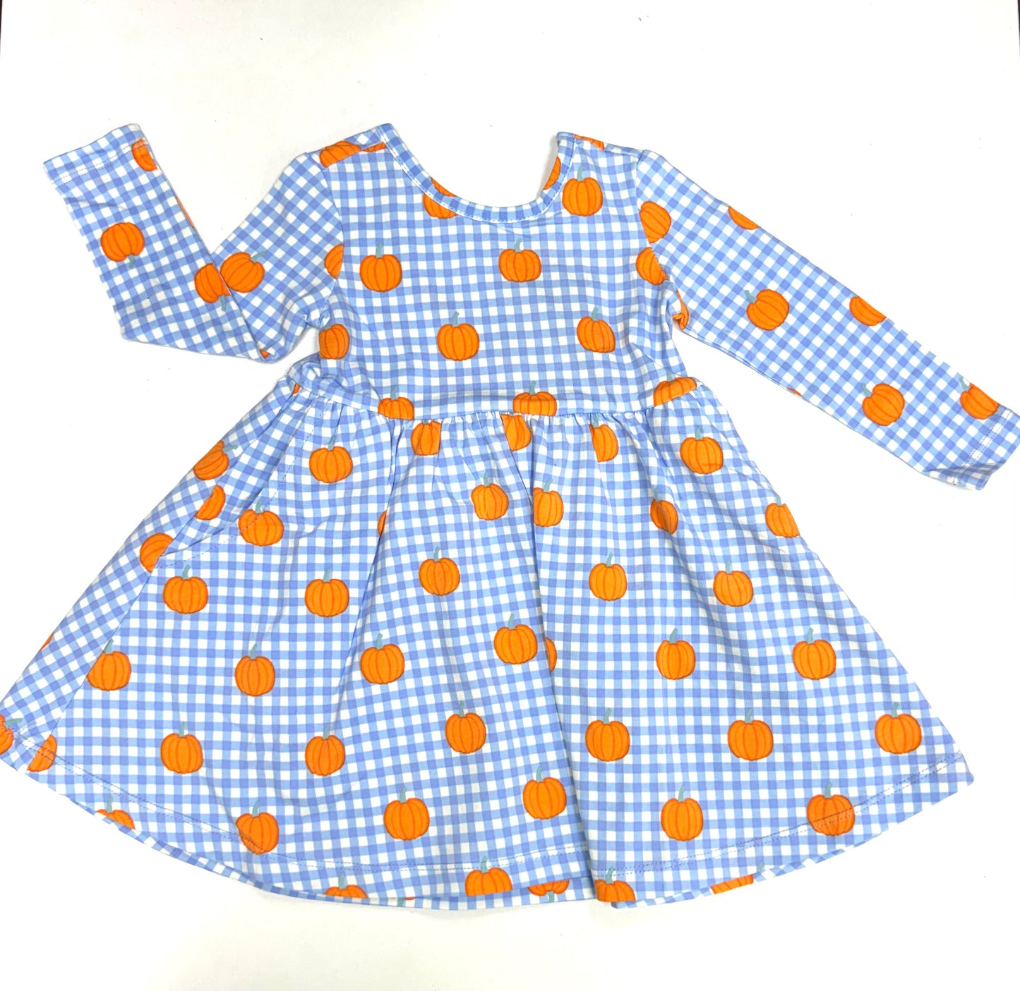 Pumpkin Patch gingham knit long sleeve twirl dress