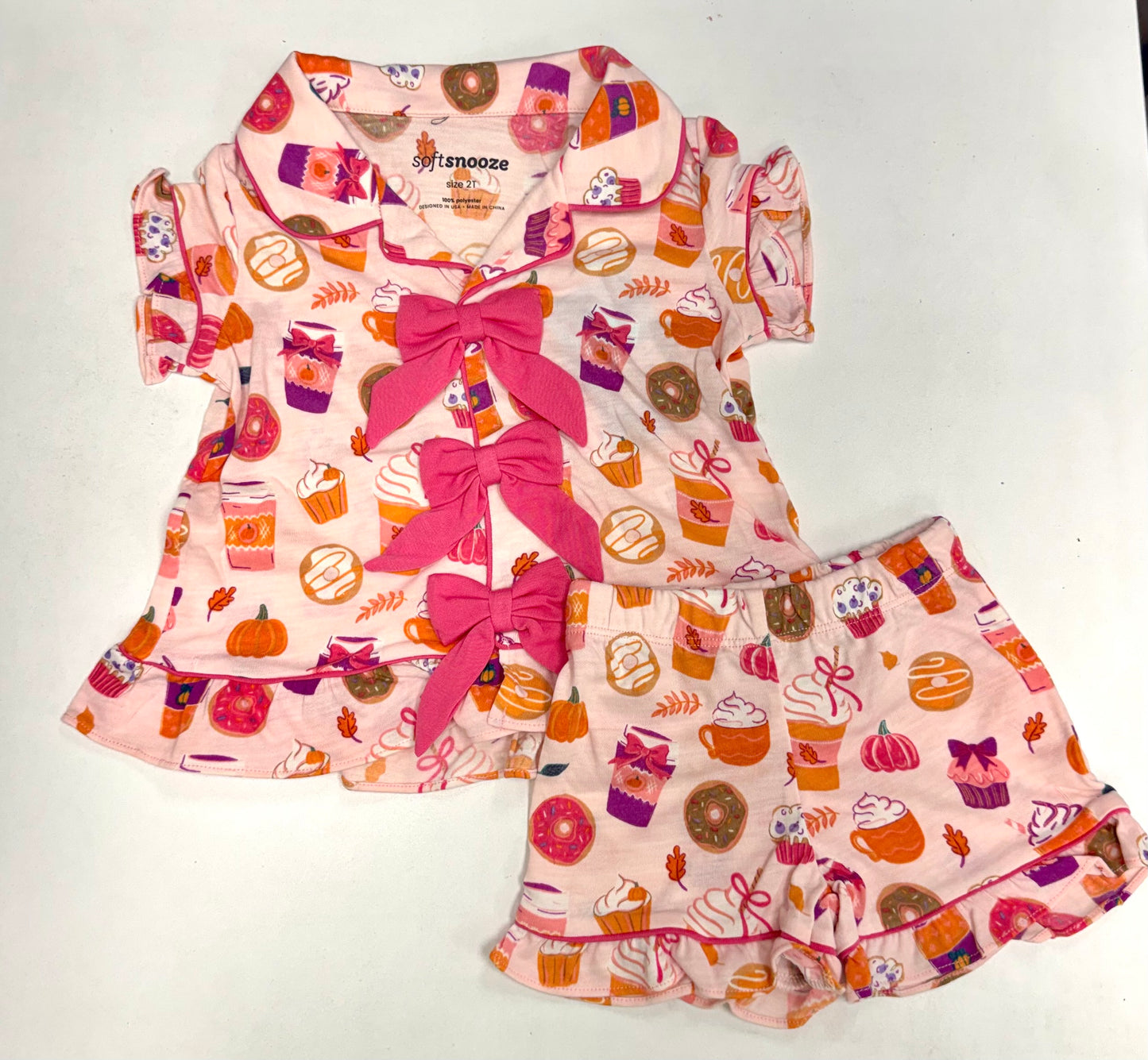 Autumn Spice short sleeve bow ruffle PJ set