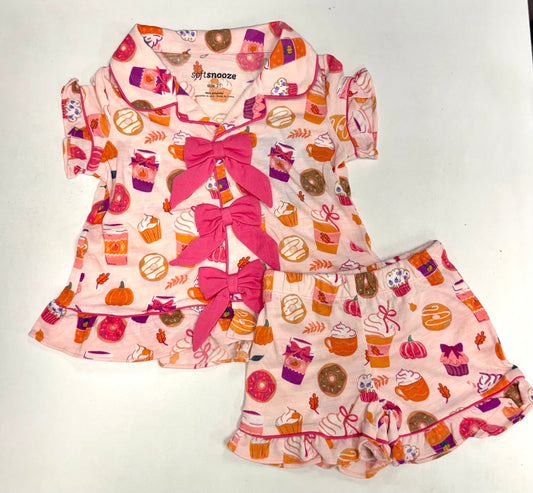 Autumn Spice short sleeve bow ruffle PJ set