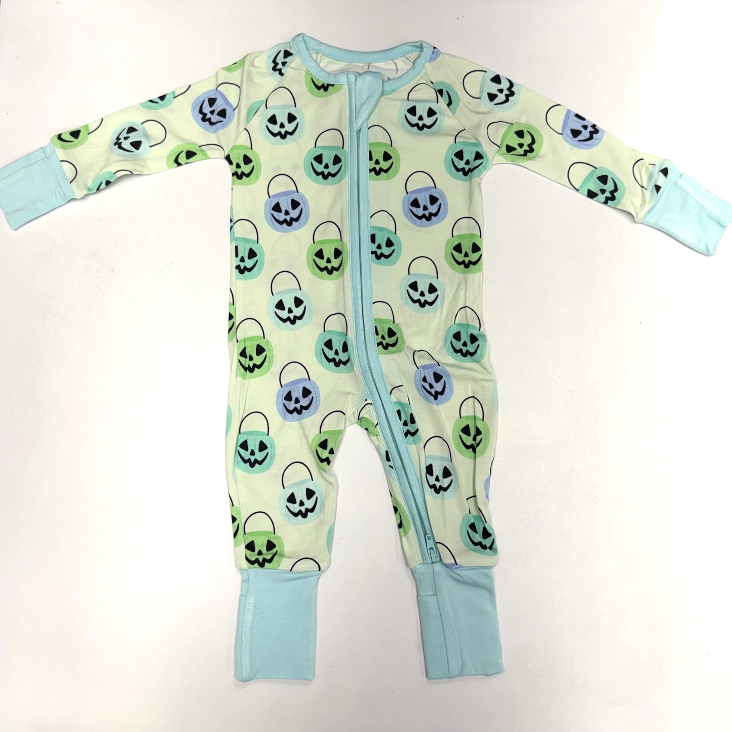 Green halloween Bucket Zipper Romper