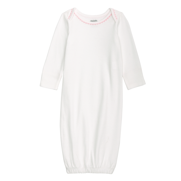 Interlock Gown w/Pink Trim - White