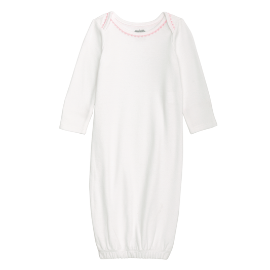 Interlock Gown w/Pink Trim - White