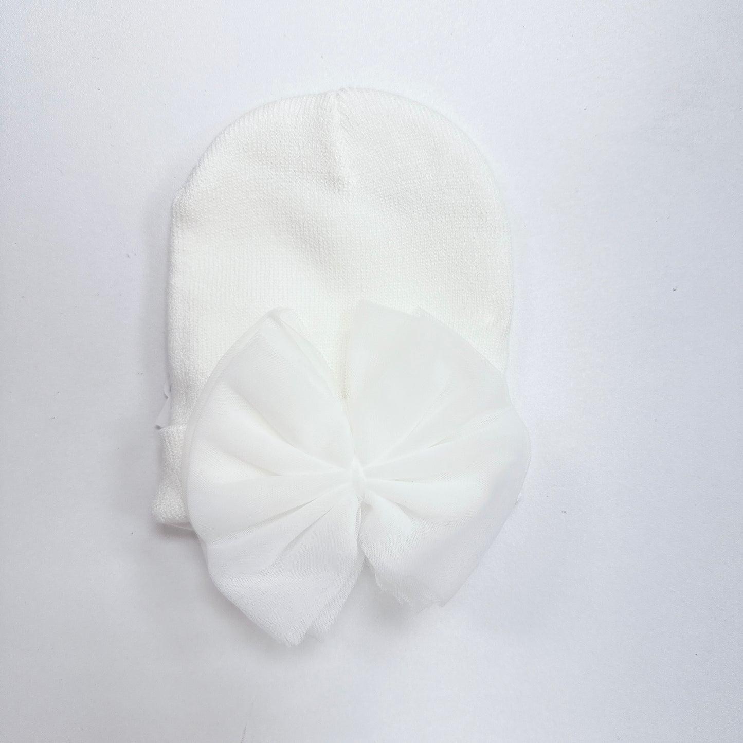 Baby Bow Knit Hat - White with White Bow
