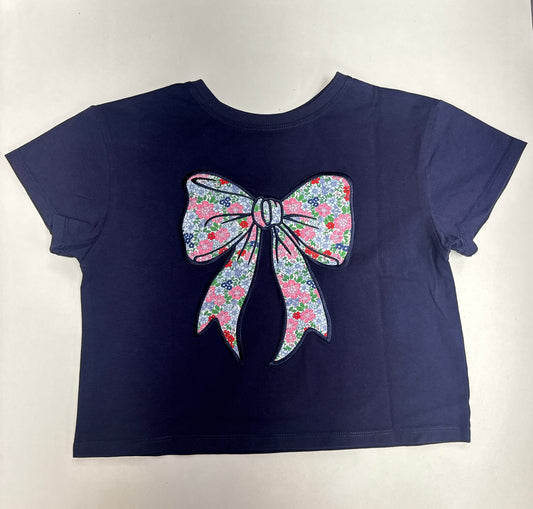 London Floral Bow Navy Boxy Shirt