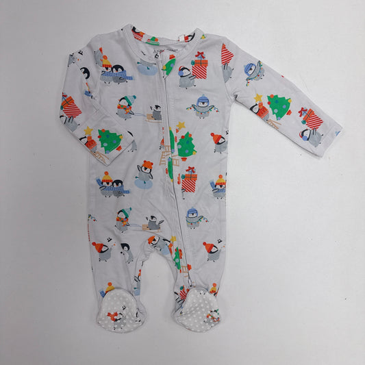 Holiday Penguins Zipper Footie