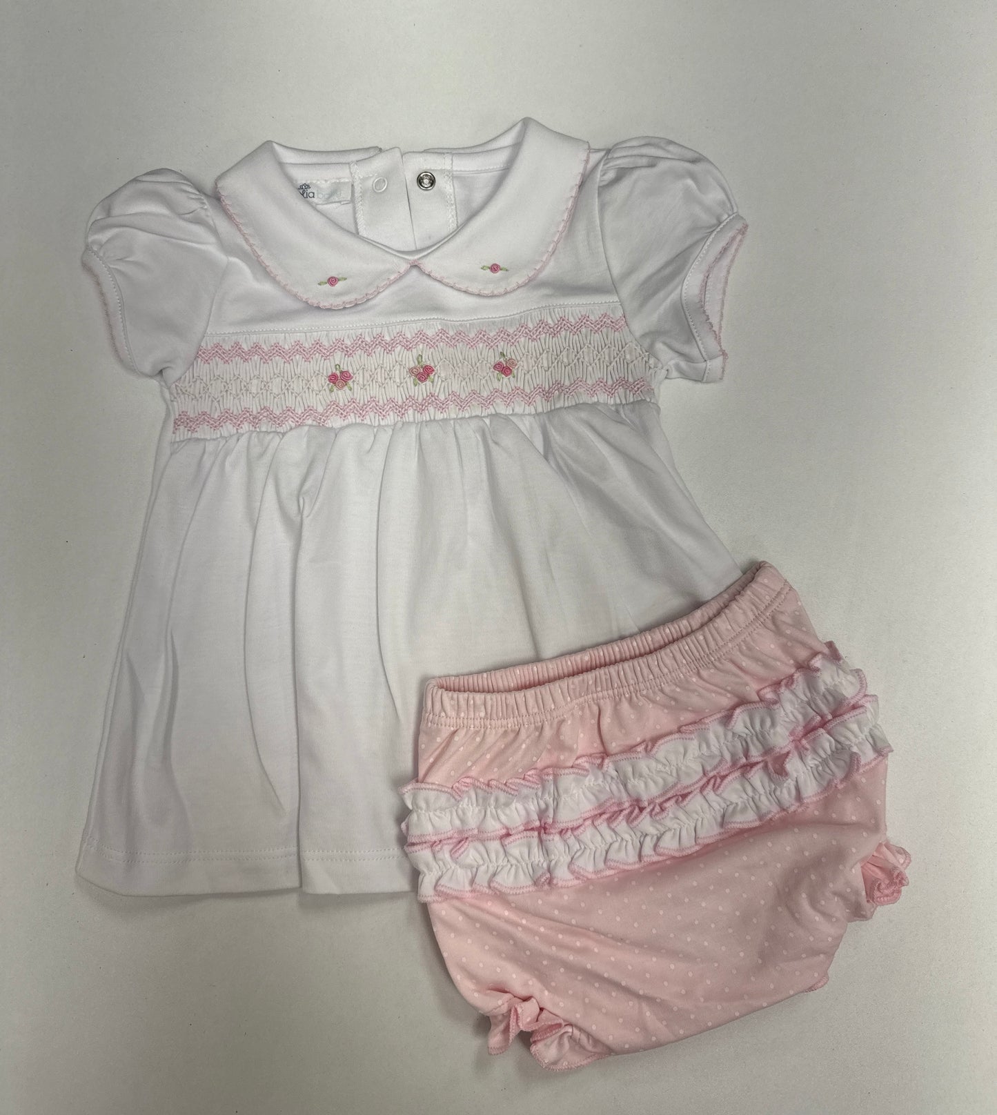 Mia & Lucas' Classics- Smocked Collared Rffl S/S Diaper